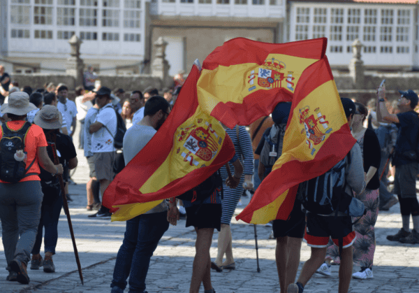 Spanish Flag in the crowded area