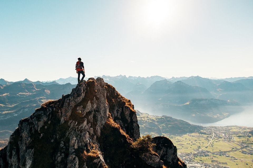 pilgrim on the top of a mountain on the Camino