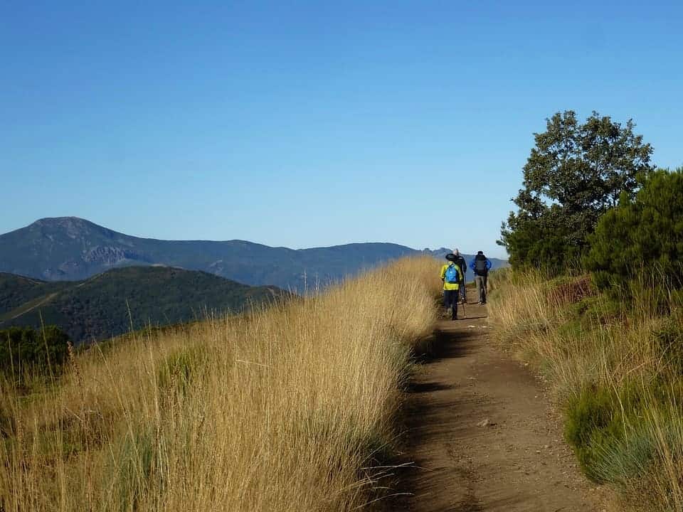 Hiker walking in the scenic hilly ground