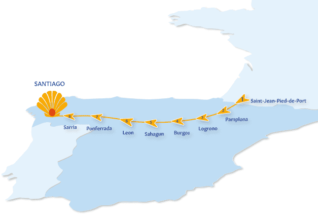 Camino Frances maps Saint jean pied de Port to Santiago