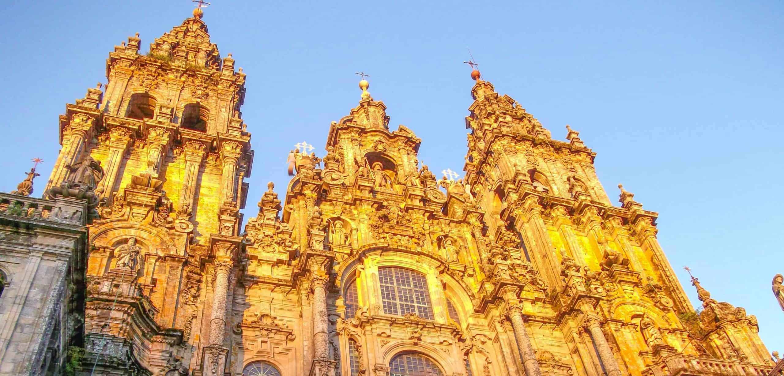 religious santiago cathedral at sunset golden hour