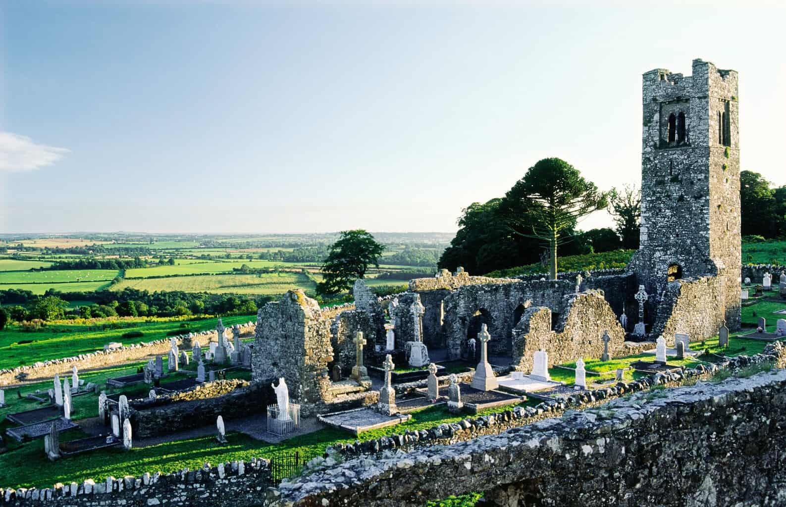 Slane Friary churchyard on the Hill of Slane in the Boyne Valley.