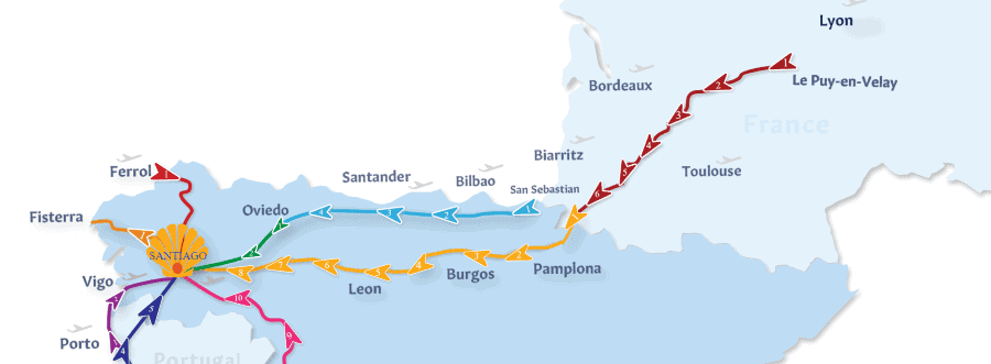 a picture of a map of camino routes