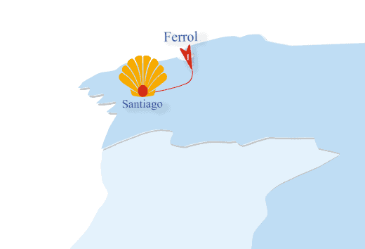 a picture of a map from Ferrol to Santiago