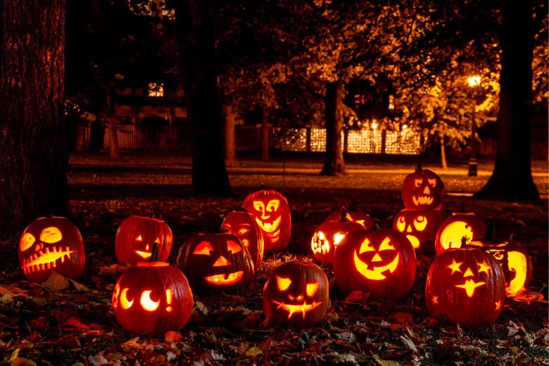 halloween pumpkins lit up
