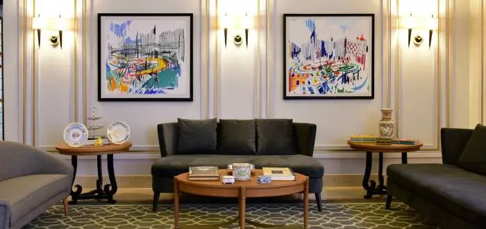 Beautiful lobby in a modern hotel in Lisbon, one of the Camino de Santiago's accommodation otpions