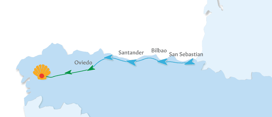 Map Camino del Norte and Camino Primitivo camino de santiago