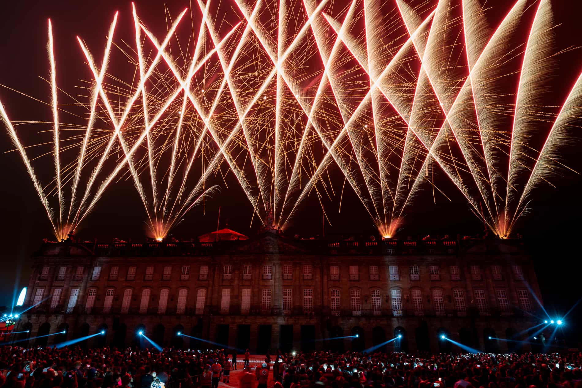 Saint James festivities firework at the Cathedral de Santiago