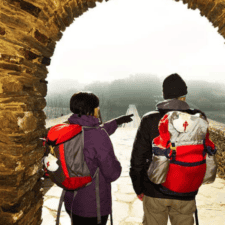 Romantic couple looking at path on Camino