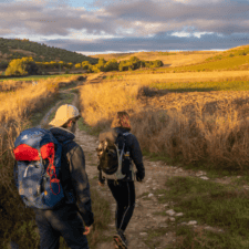 Couple walking on Camino path