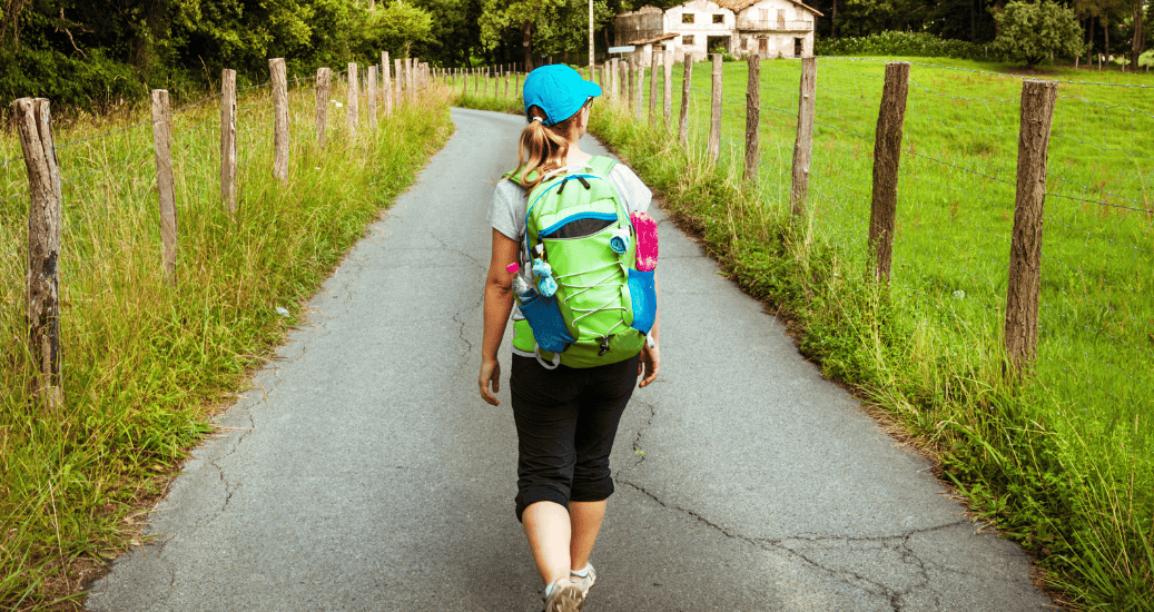 Pilgrim walking through Camino Portugues