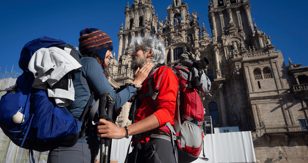 Couple posing in front Santiago