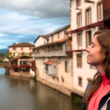 Camino-hiker-in-Saint-Jean-Pied-de-Port-France