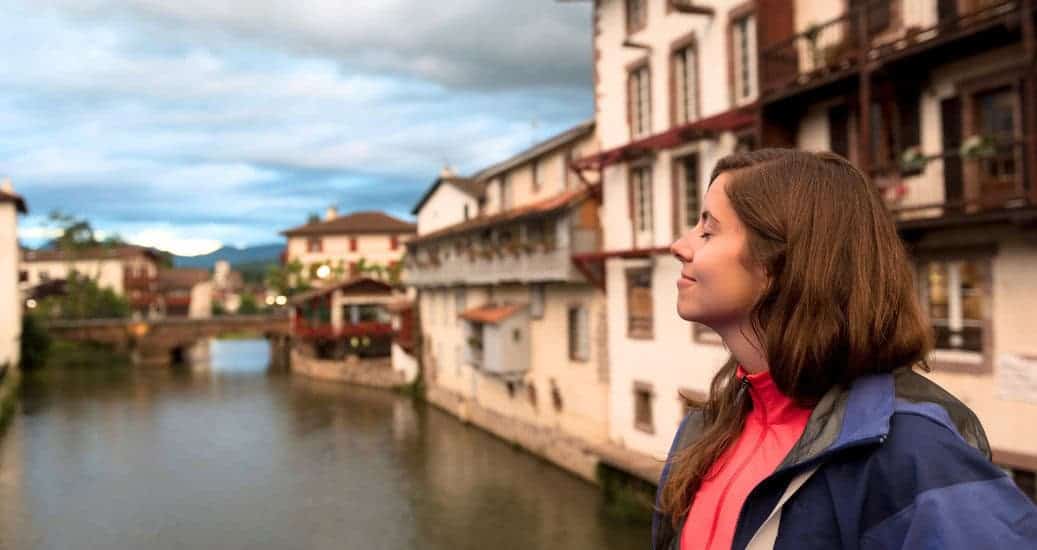 Camino-hiker-in-Saint-Jean-Pied-de-Port-France