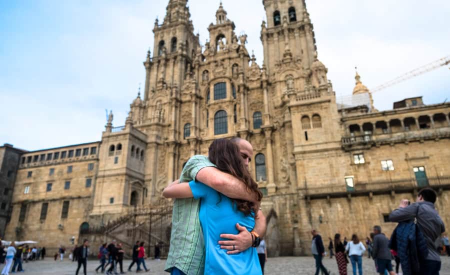 Couple hugging in front of Santiago