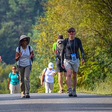 Pilgrims walking front
