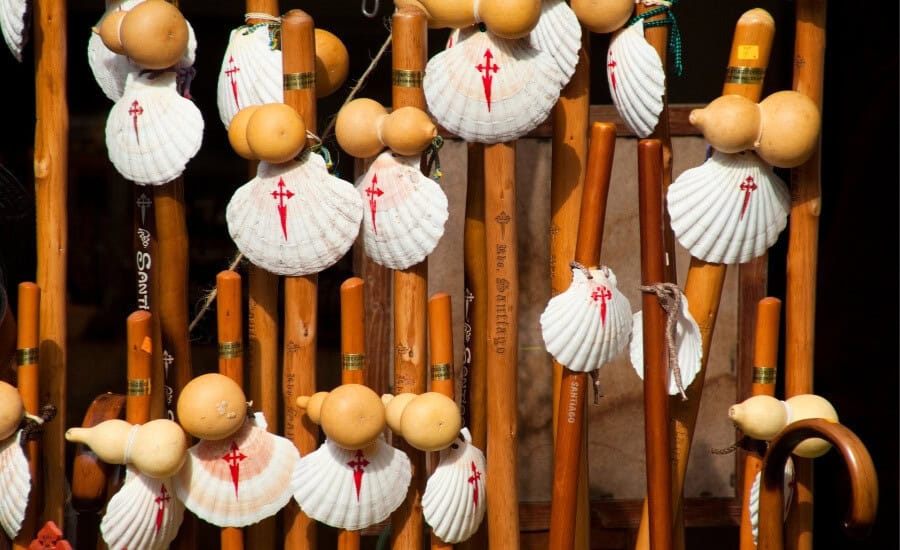 Poles with scallop shells, one of the main symbols of the Camino de Santiago