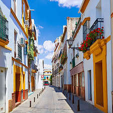 Triana barrio facades in Seville Andalusia Spain