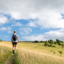 pilgrim on camino path mountains