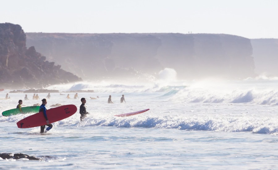 People surfing on beach