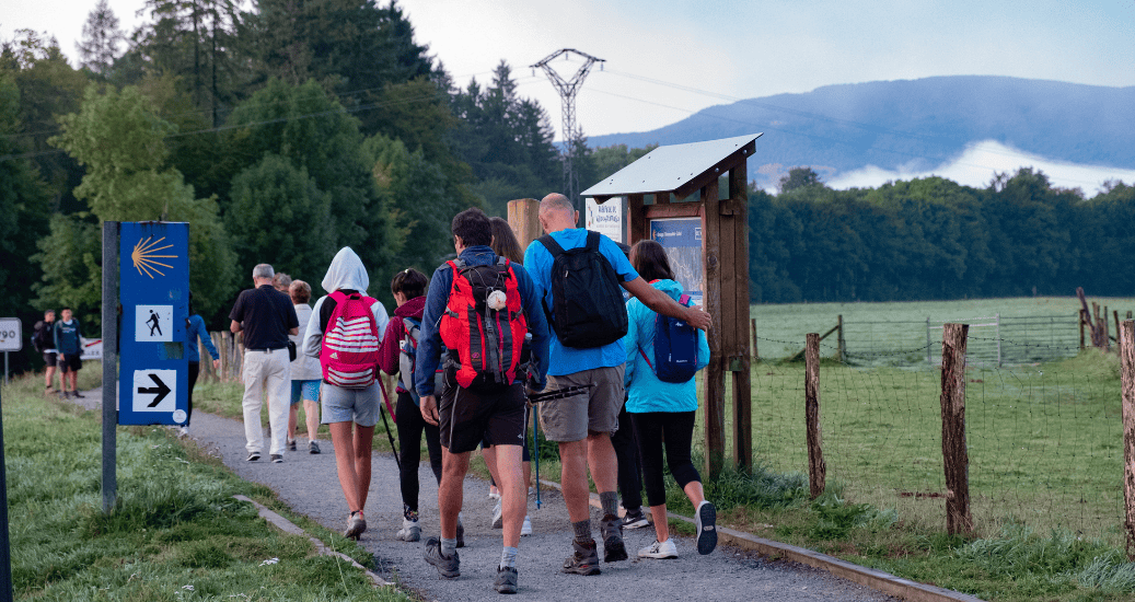 Family walking the camino portugues