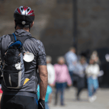 Cycling posing outside cathedral de Santiago