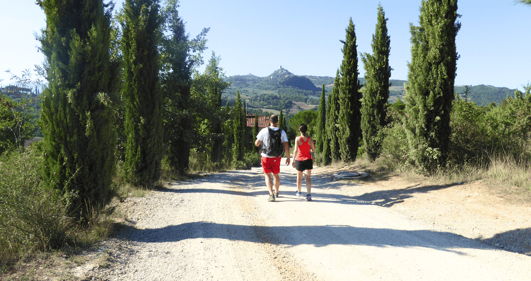 Pilgrims walking on Road to Rome