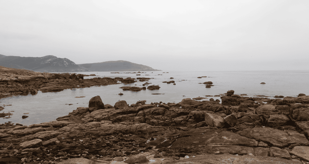 Coastal landscape of the Muxia shore also called Costa da Morte.