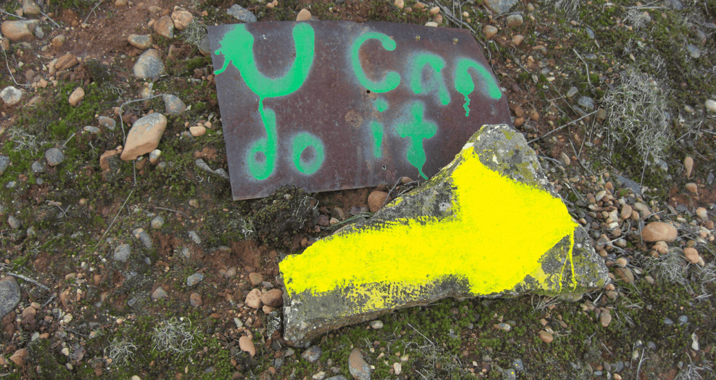 Yellow arrow sign on camino franves