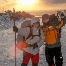 Pilgrims posing in snow
