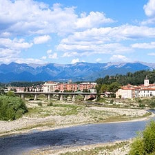 Aulla town, Lunigiana, Italy. General view with river and mountains