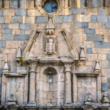 Detail of the church San Nicolás de Bari Burguete. Navarre Spain
