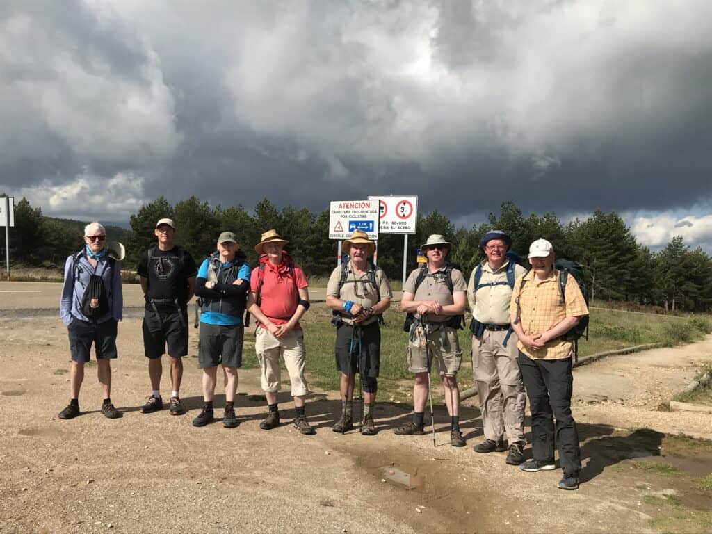 Declan O'Keeffe and a group of companions walking on the Camino Frances