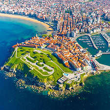 Panoramic view of the city of Gijon in Asturias, Spain
