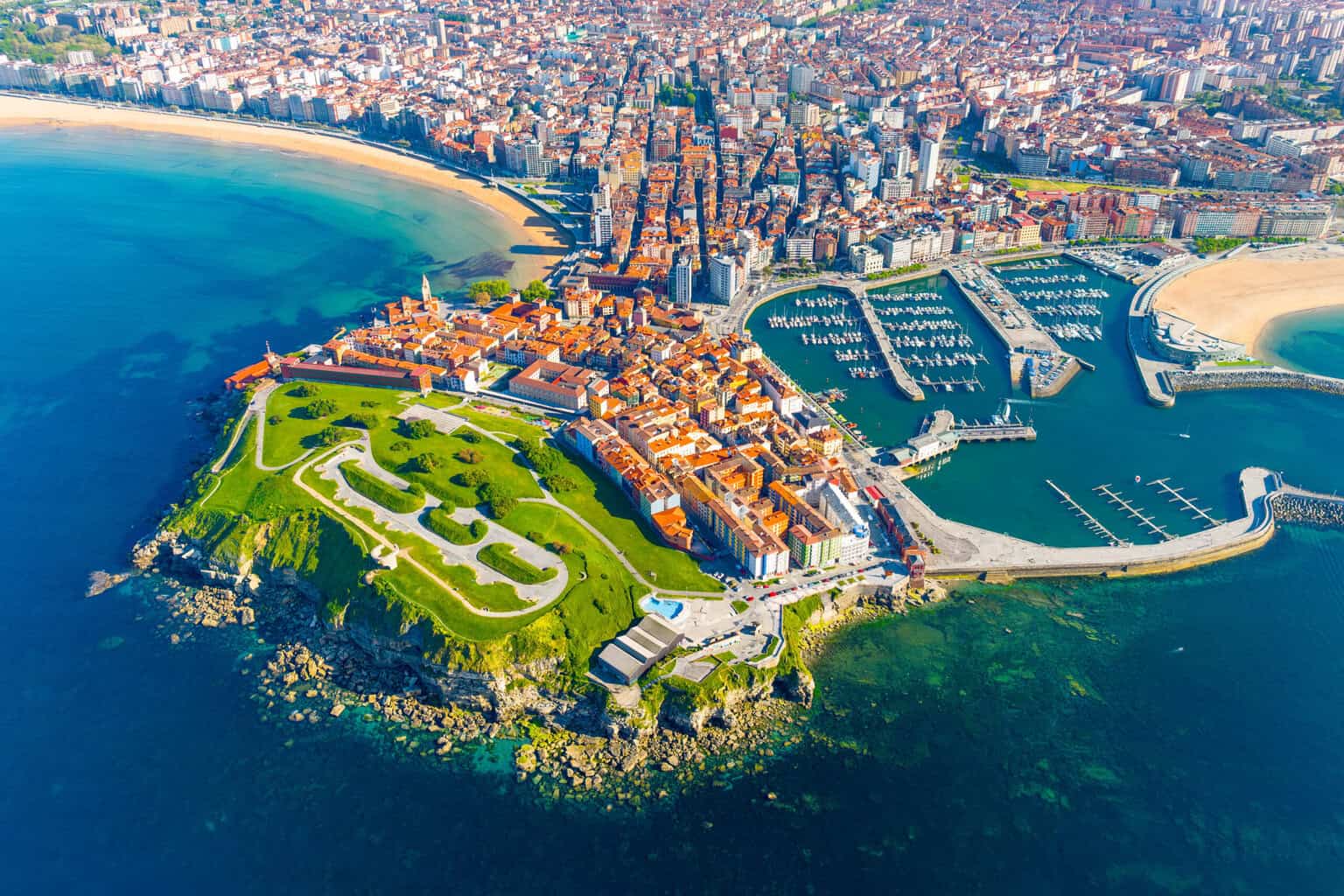 Panoramic view of the city of Gijon in Asturias, Spain