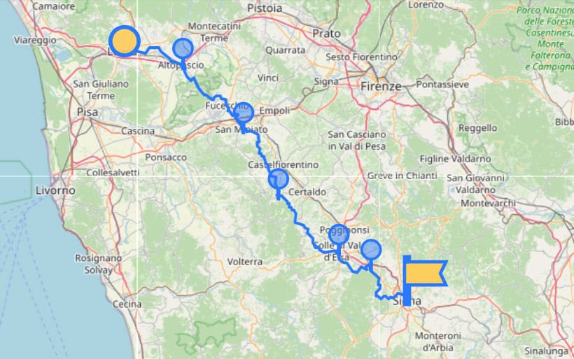 Stage 13 of the Via Francigena map