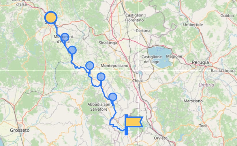 Stage 14 of the Via Francigena map