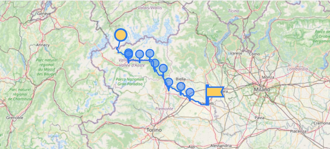 Stage 9 of the Via Francigena map