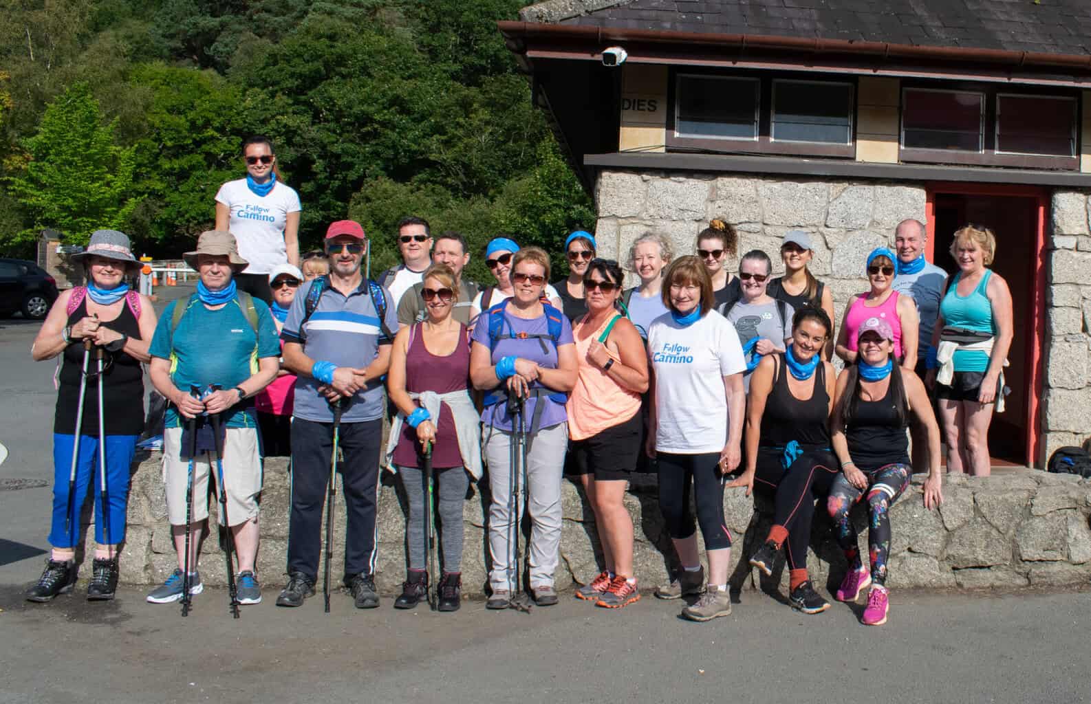 Group of people at a Follow the Camino charitiy training walk in Glendalough in 2019.