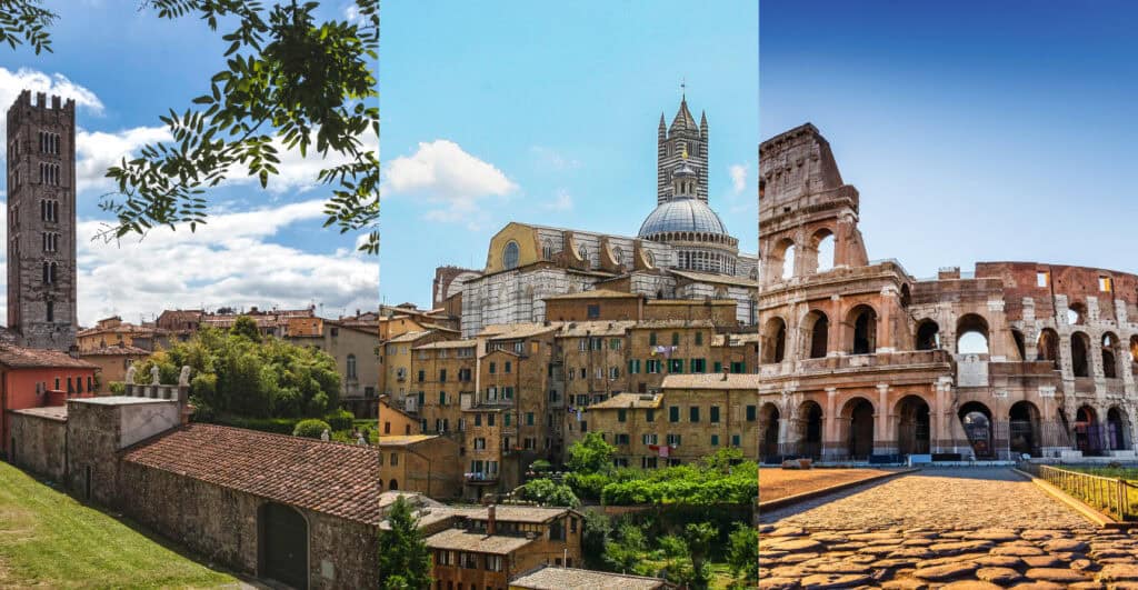Collage of lucca, sienna and rome